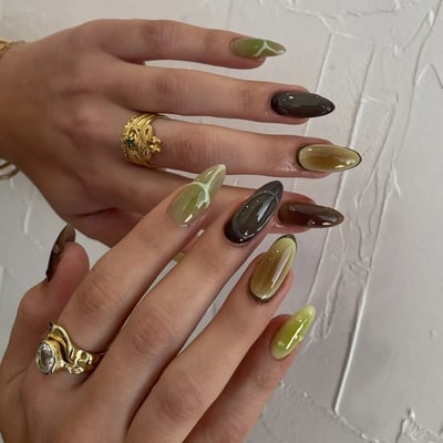 nail art verde autunno