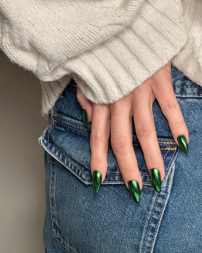 stiletto nails verde metallizzato